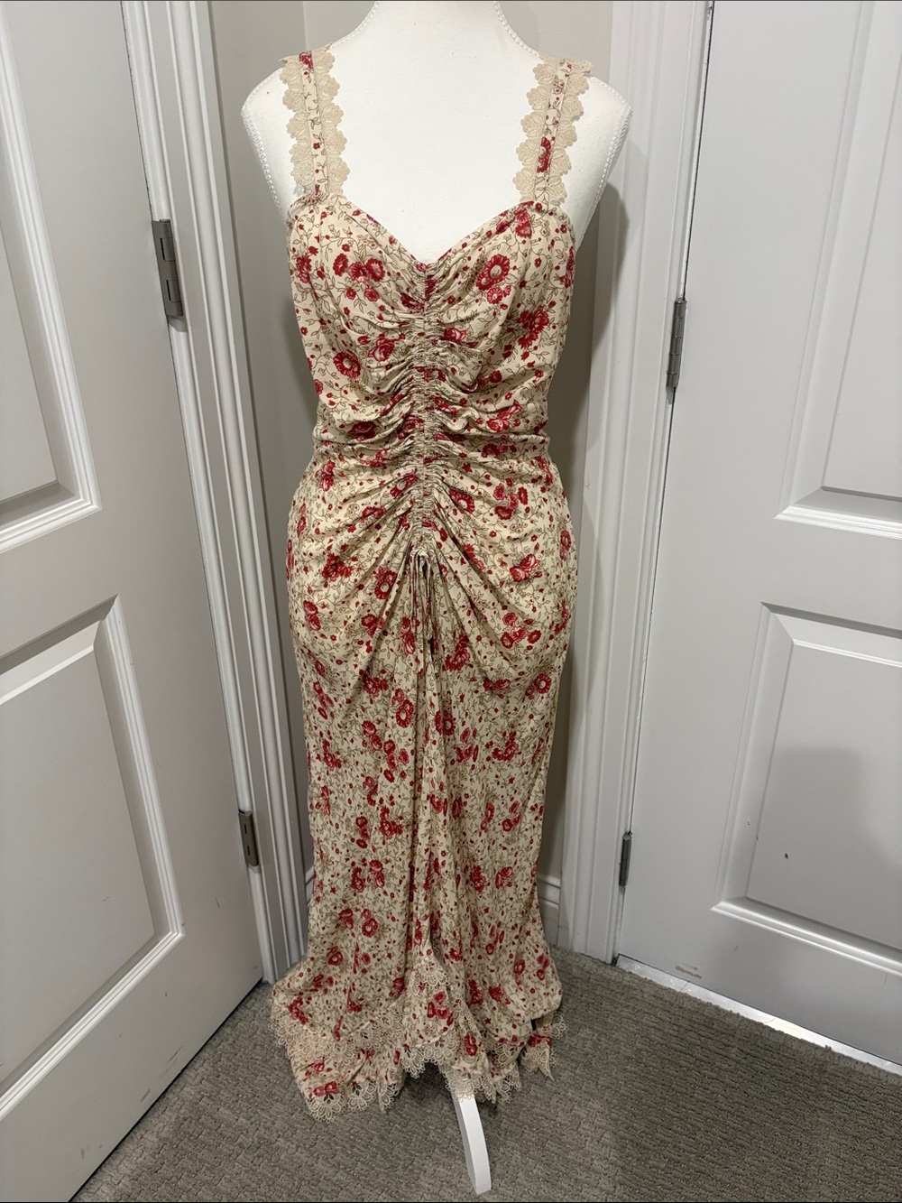 Cinq de Sept floral sundress- classic ruching and high low hem